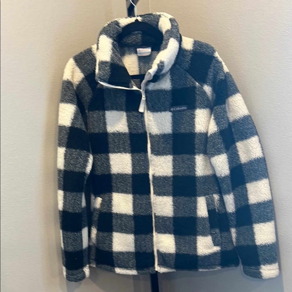 Columbia Black and White Plaid Fleece Jacket
